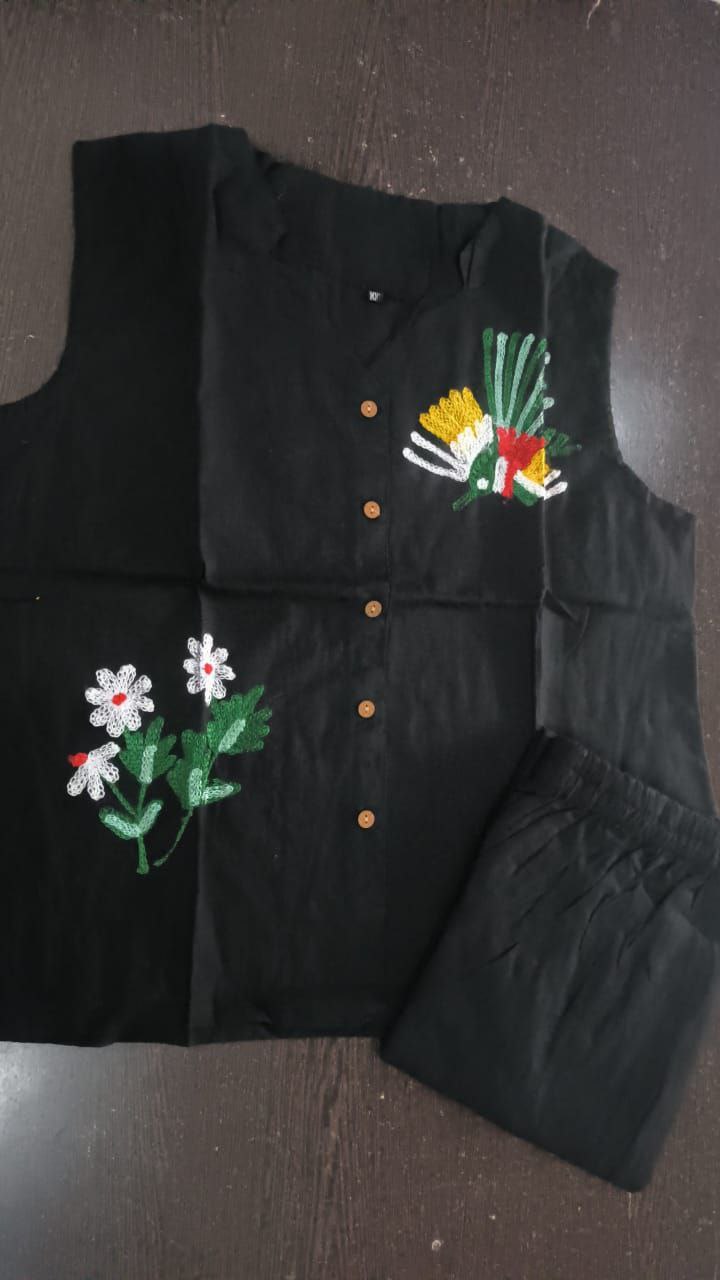 Women Cotton Slub Co-ord Set with Aari Work | Top & Palazzo Set with Pocket | Casual & Ethnic Wear