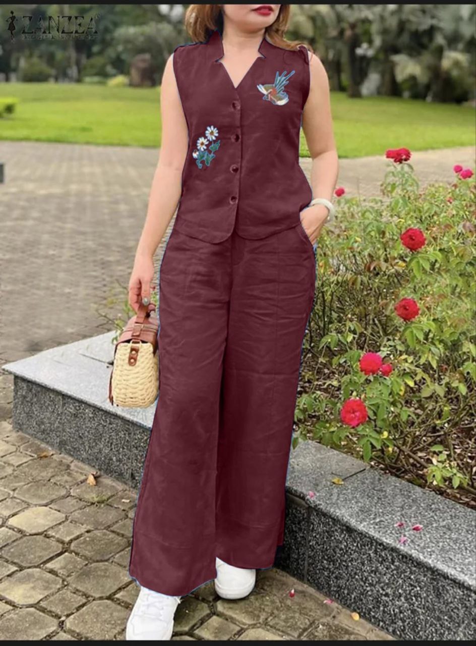 Women Cotton Slub Co-ord Set with Aari Work | Top & Palazzo Set with Pocket | Casual & Ethnic Wear