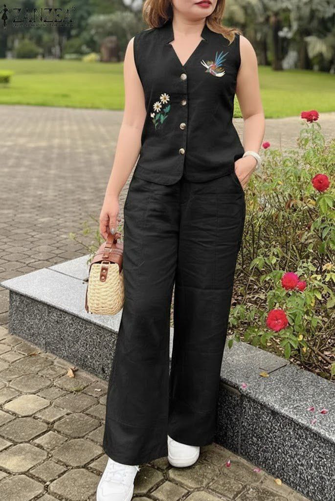 Women Cotton Slub Co-ord Set with Aari Work | Top & Palazzo Set with Pocket | Casual & Ethnic Wear