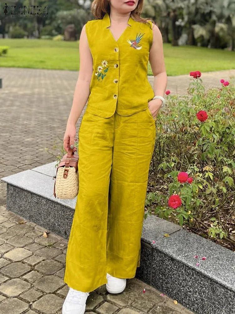 Women Cotton Slub Co-ord Set with Aari Work | Top & Palazzo Set with Pocket | Casual & Ethnic Wear
