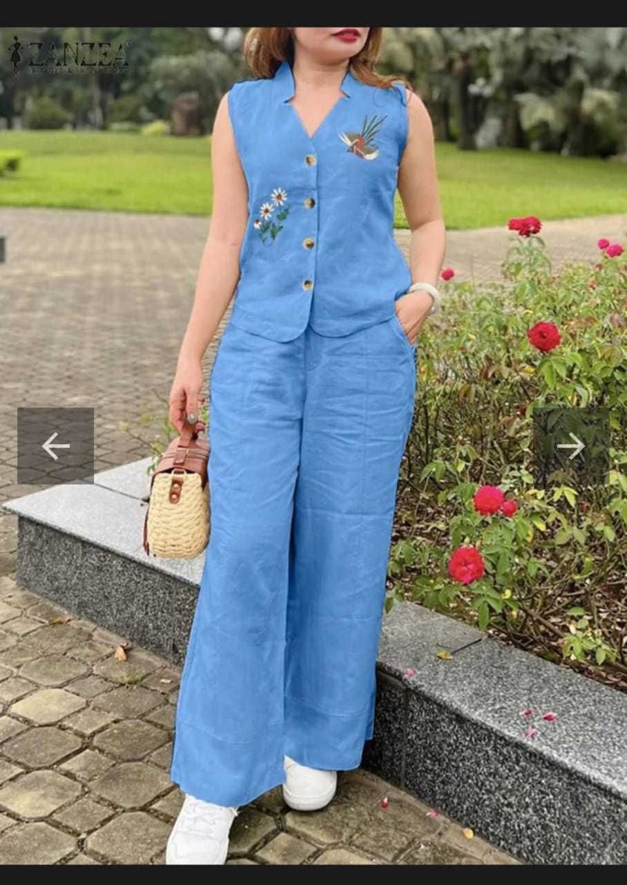 Women Cotton Slub Co-ord Set with Aari Work | Top & Palazzo Set with Pocket | Casual & Ethnic Wear