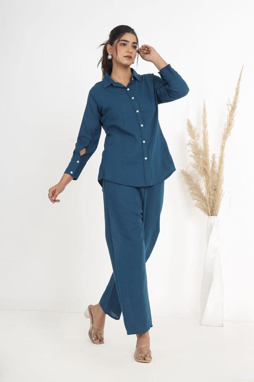 Women Cotton Slub 3 Piece Co-Ord Set with Button Detailing | Kurti, Pant & Dupatta Set | Ready to Wear Ethnic Co-Ord Set