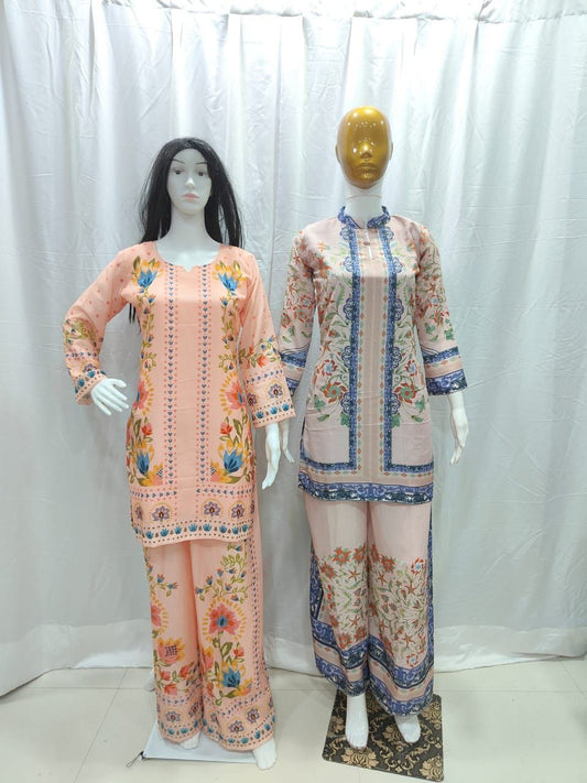 Women Plus Size Muslin Co-ord Set with Digital Print | Soft Crepe Inner | Fully Stitched Top & Pant Set | M to 10XL