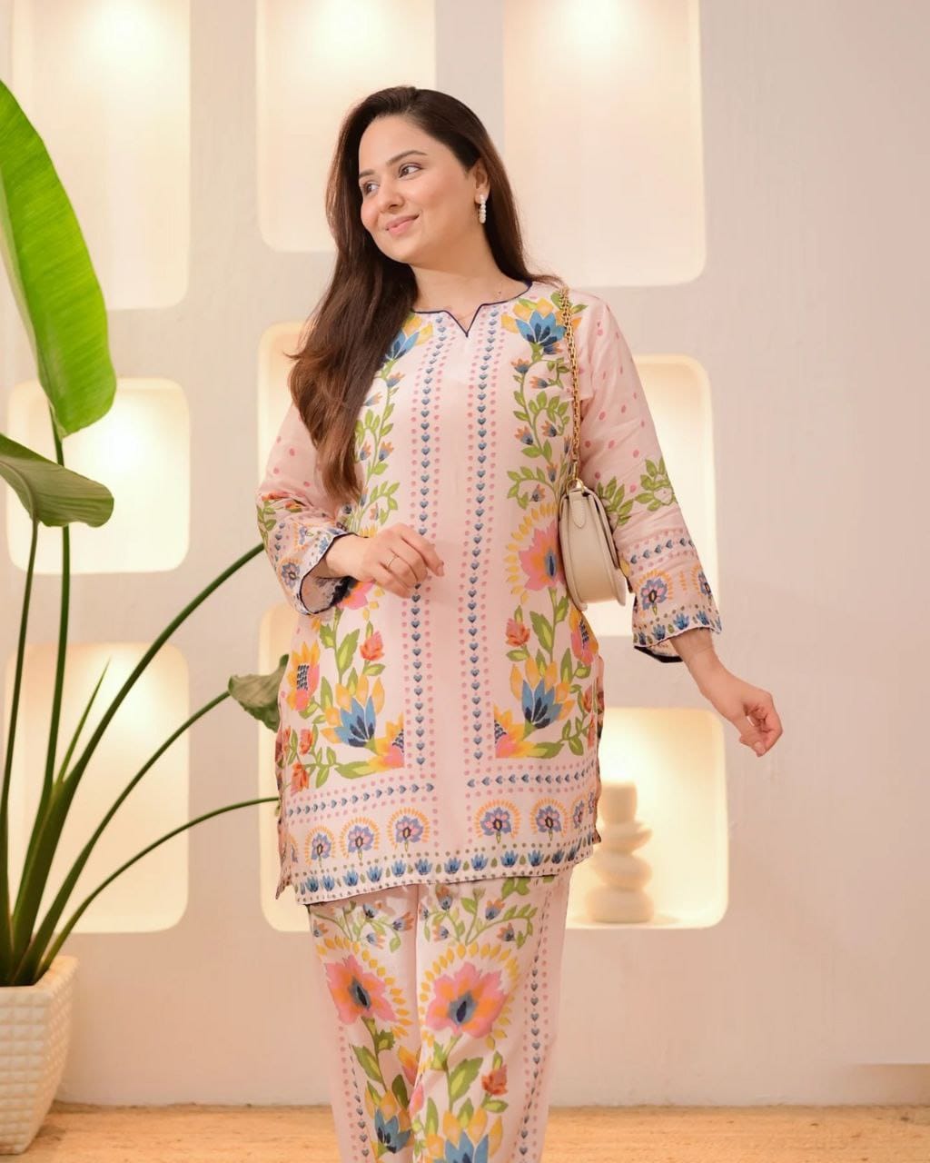 Women Plus Size Muslin Co-ord Set with Digital Print | Soft Crepe Inner | Fully Stitched Top & Pant Set | M to 10XL