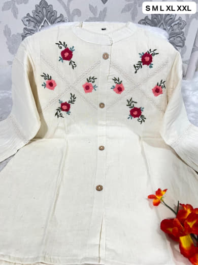 Shivam Hub Women's Pure Khadi Cotton Short Top with Cotton Lining – Ivory Multicolor Printed Casual & Ethnic Wear