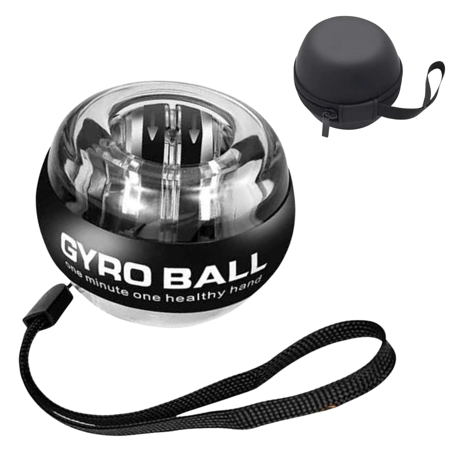 Gyro Ball Wrist Strengthener – Auto Start Forearm Exerciser with Ergonomic Grip – Hand, Finger, Arm Workout for Fitness, Sports, Musicians & Rehab (Bag, Platinum Core, Lights, Black)