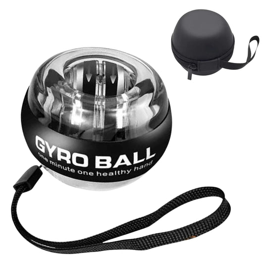 Gyro Ball Wrist Strengthener – Auto Start Forearm Exerciser with Ergonomic Grip – Hand, Finger, Arm Workout for Fitness, Sports, Musicians & Rehab (Bag, Platinum Core, Lights, Black)