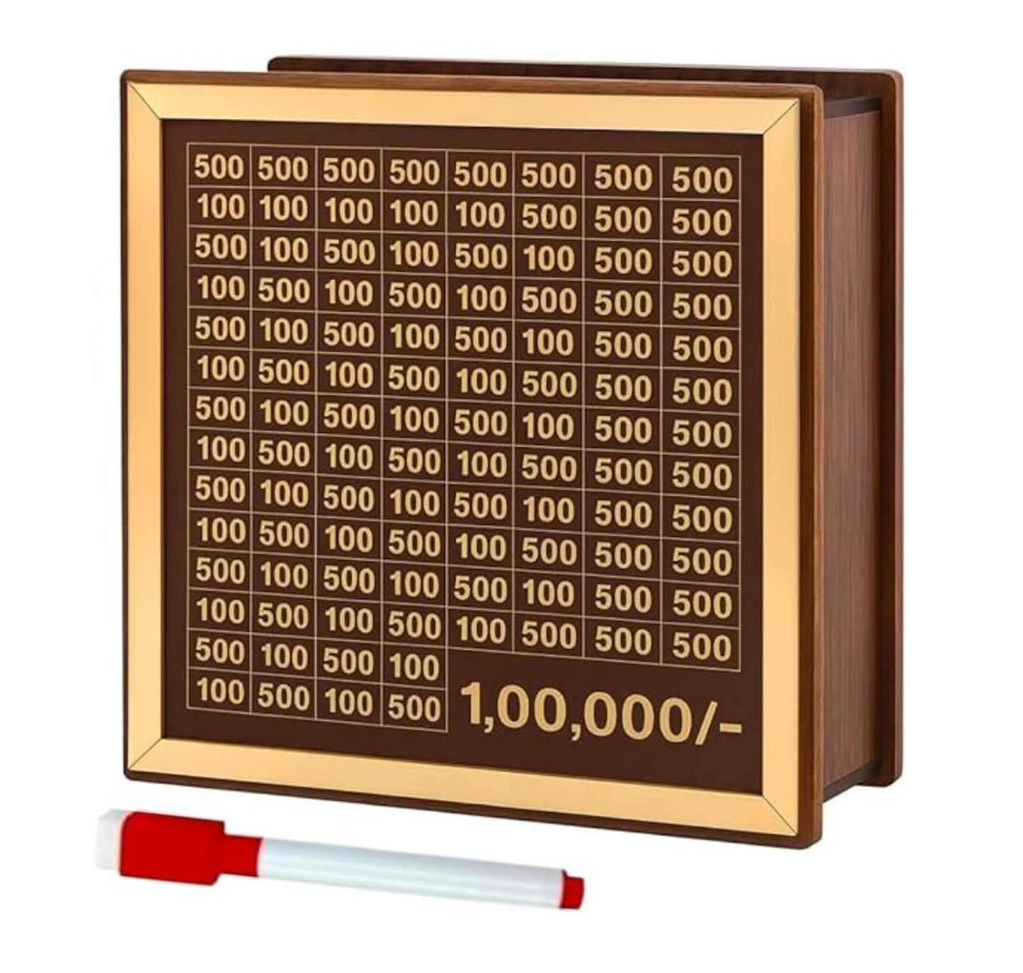 Money Saving Box for Kids and Adults | Wooden Money Bank with Lock | Big Size Piggy Bank 2 Lakh Target | 1 Lakh Saving Box with Numbers | Undiyal Hundi Pig (Coffee)