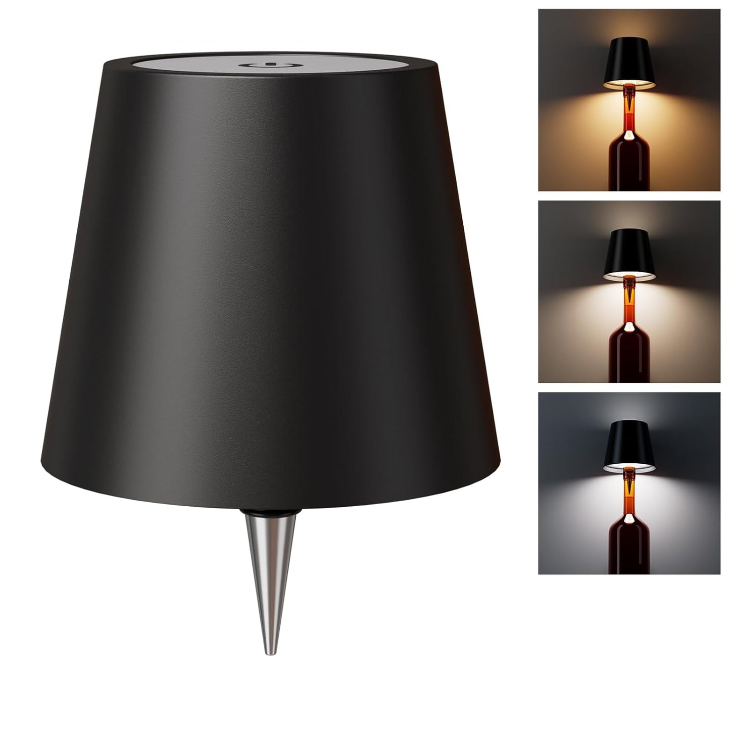 Wine Bottle Lights, Wireless Bottle Lamp Shade with 3 Color Temperature | Stepless Dimming LED Lights for Liquor Bottles | Desk Lamp for Bedroom Restaurant Bar | Rechargeable - Black, Pack of 1
