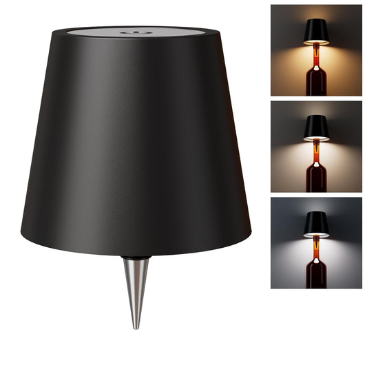 Wine Bottle Lights, Wireless Bottle Lamp Shade with 3 Color Temperature | Stepless Dimming LED Lights for Liquor Bottles | Desk Lamp for Bedroom Restaurant Bar | Rechargeable - Black, Pack of 1