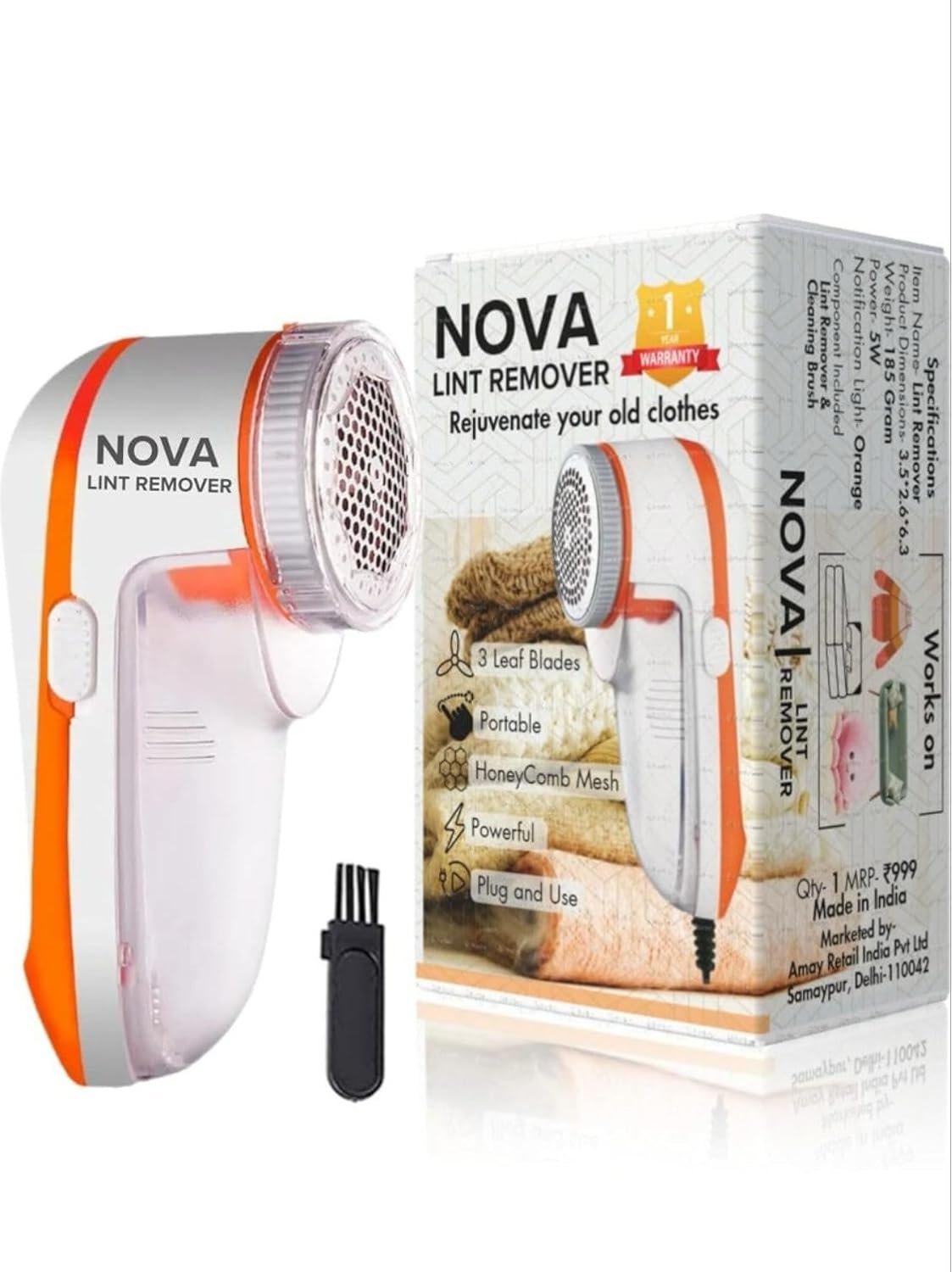 Nova Lint/Fabric Shaver for Cloths, Lint Remover for Woolen Sweaters, Blankets, Jackets/Burr Remover Pill Remover from Carpets, Pack of 1 | 1 Year Warranty