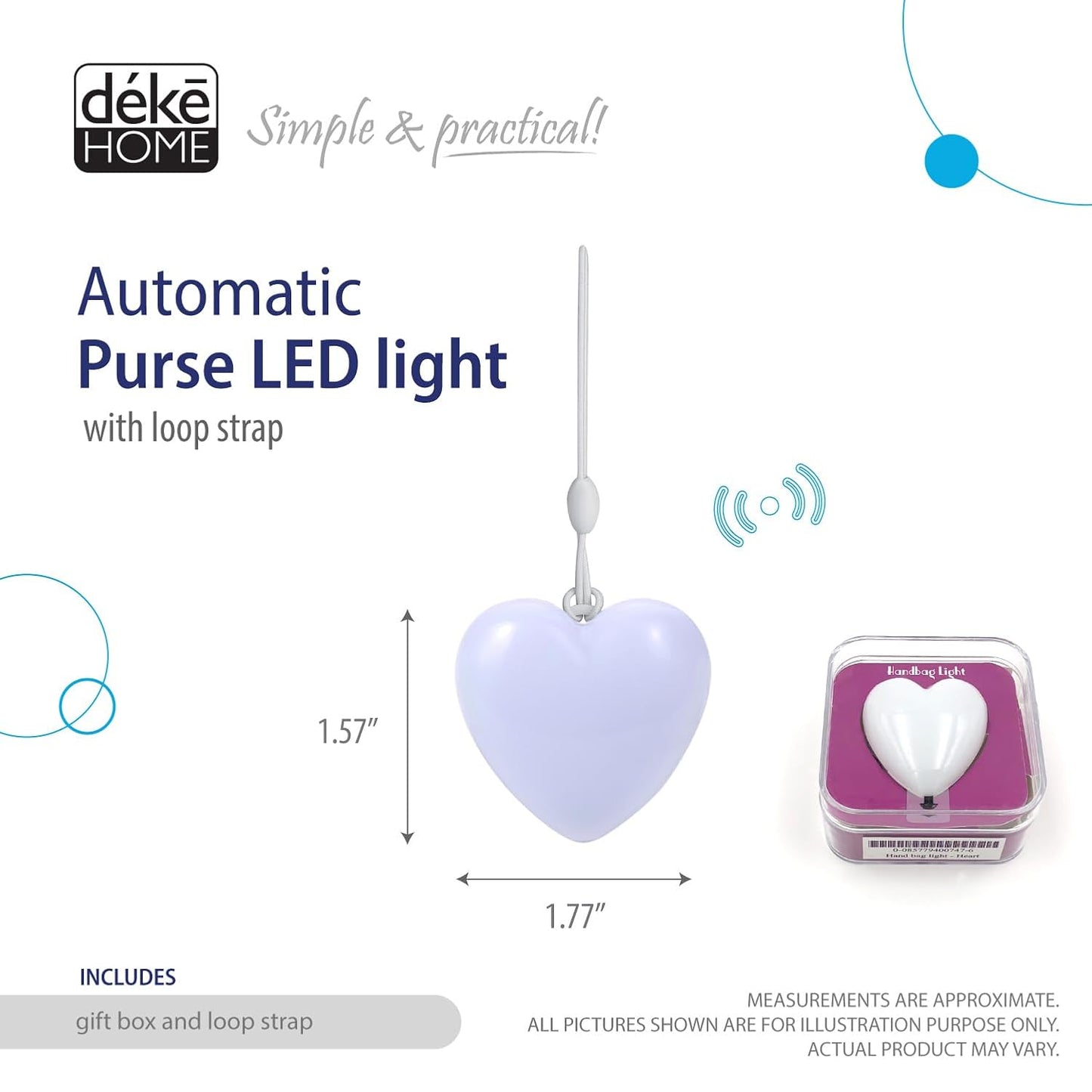 Deke Home Women'S Purse Heart Led Light,Handbag Illuminator,Automatic Motion Sensor. Jewel Case,white