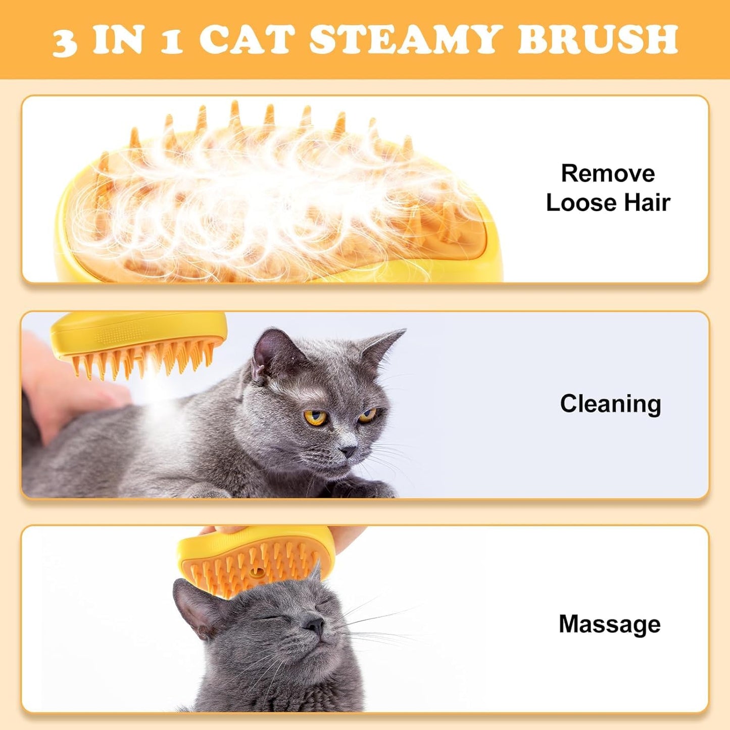 Cat Steam Brush, Cat Hair Brush with Steamer, New 3 In1 Steamy Pet Cat Brush Cleanser Vapor, Steaming Pet Hair Brush, Pet Cat Comb with Steam, Spray Comb for Cats, Steam Pet Brush for Dogs Cats