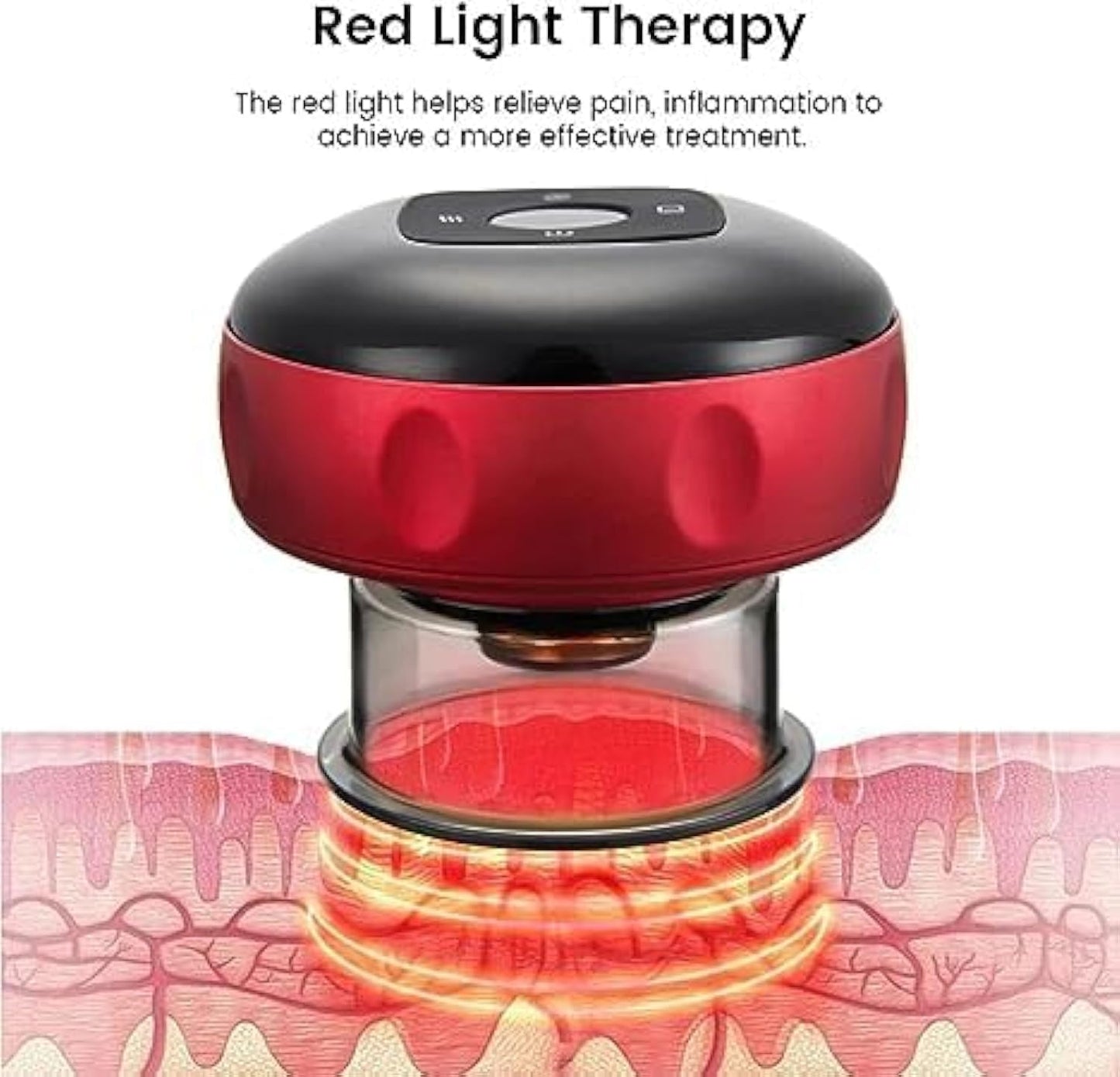 Electric Vacuum Cupping Massager - Smart Cupping Therapy with 6 Modes & Red Light for Body Guasha Scraping, Fat Burning, and Slimming - Men and Women's Electric Massager (Red)