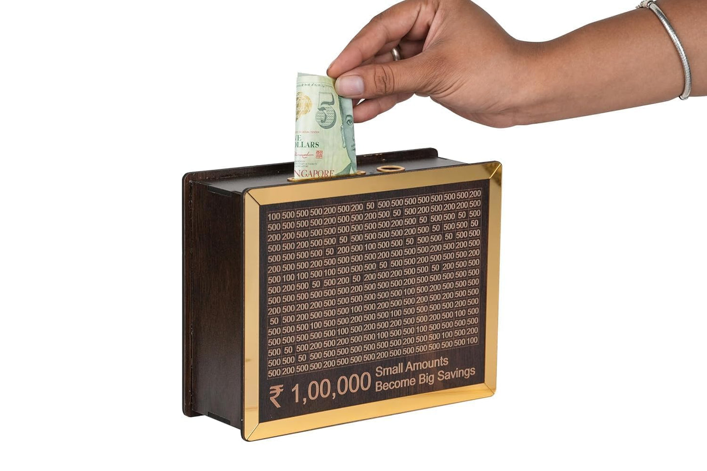 Money Saving Box for Kids and Adults | Wooden Money Bank with Lock | Big Size Piggy Bank 2 Lakh Target | 1 Lakh Saving Box with Numbers | Undiyal Hundi Pig (Coffee)