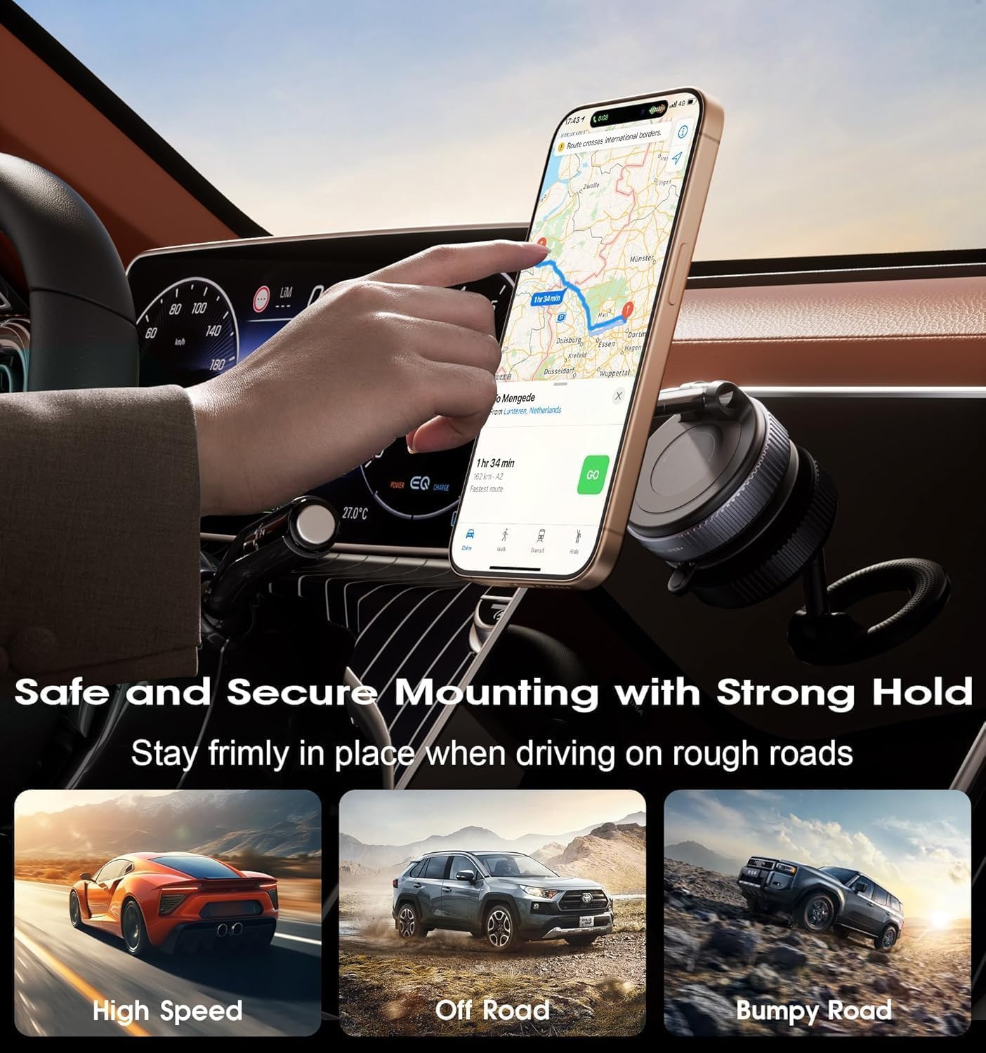 Royal Peack K007 New Magnetic Phone Holder – 360° Vacuum Suction Cup Mount for Car, Gym, Mirror, Shower – Foldable Adjustable Stand – Universal Mobile Holder Compatible with All Phones (Black)