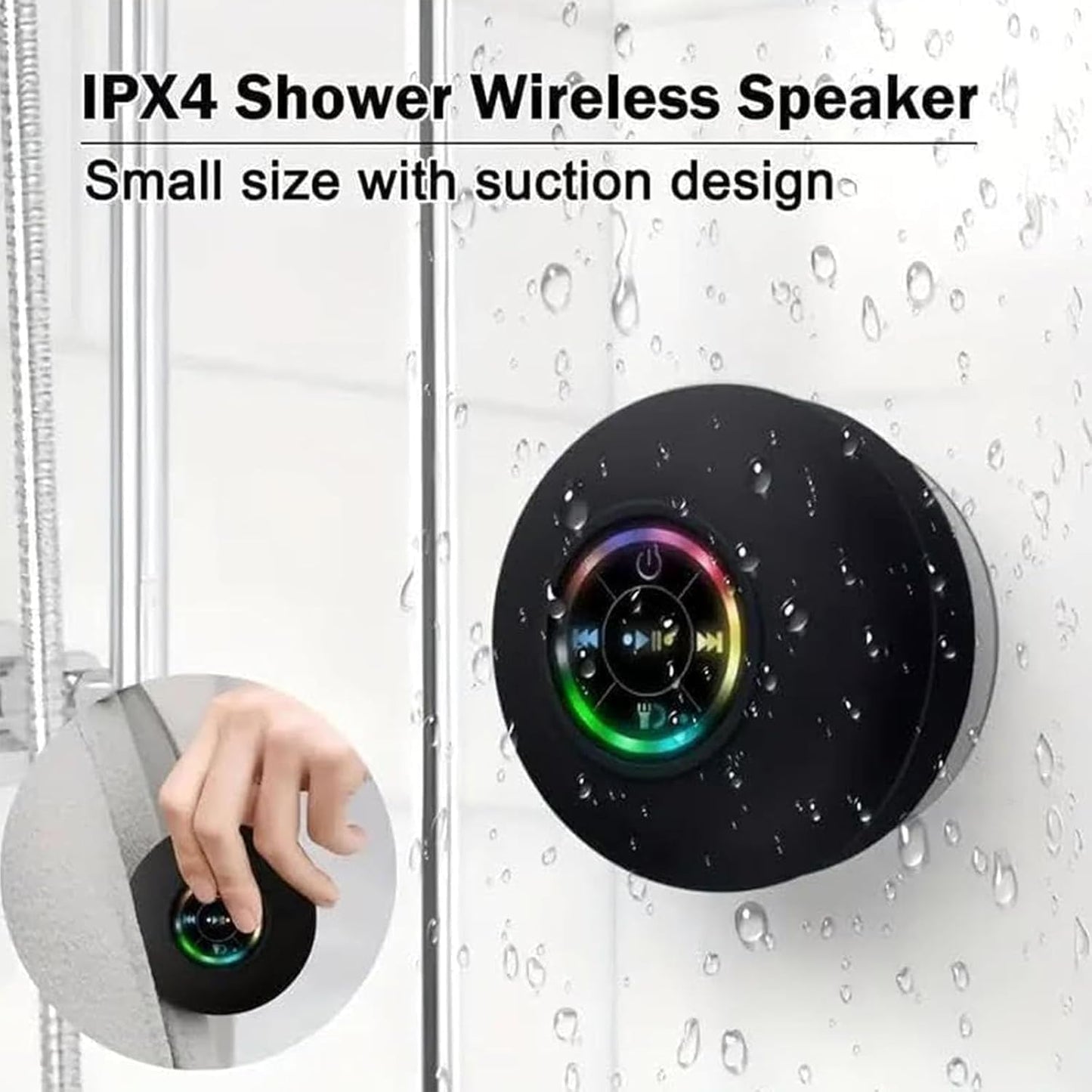 Waterproof Shower Suction Speaker | Mini Bluetooth Shower with Led Light | Portable Ipx4 Waterproof Shower Wireless Speaker with Suction Cup | RGB Pocket Speaker