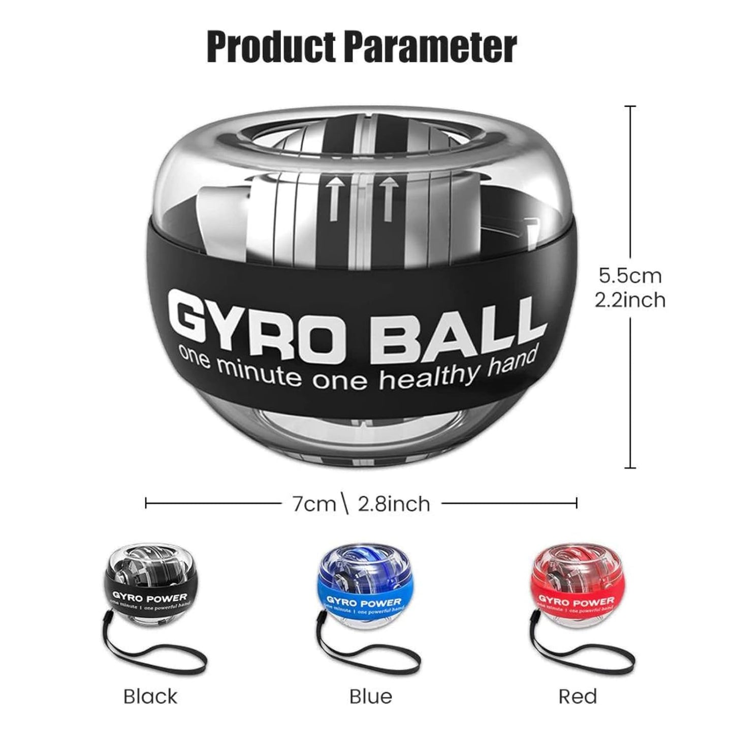 Gyro Ball Wrist Strengthener – Auto Start Forearm Exerciser with Ergonomic Grip – Hand, Finger, Arm Workout for Fitness, Sports, Musicians & Rehab (Bag, Platinum Core, Lights, Black)