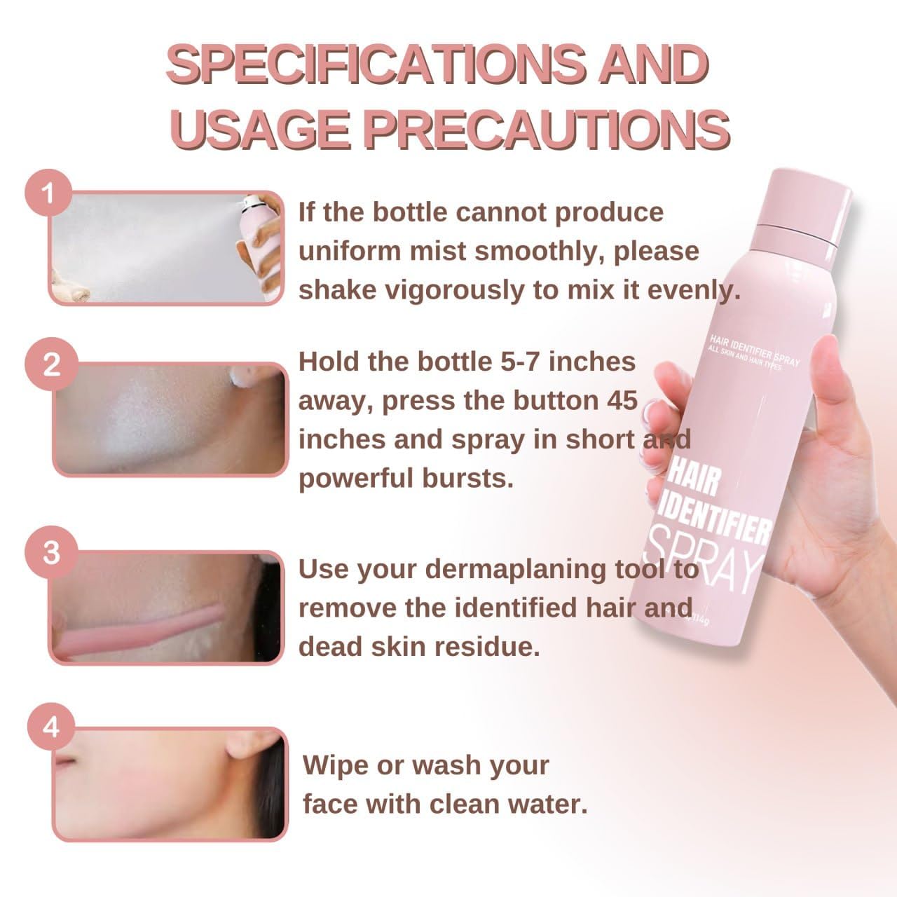 Hair Identifier Spray For Shaving With 4 Pcs Razor, Moisturizing and Skin Care Dermaplaner Spray, Skin Body Face Hair Identifier Spray, Face Hair Removal For Women | 120ml
