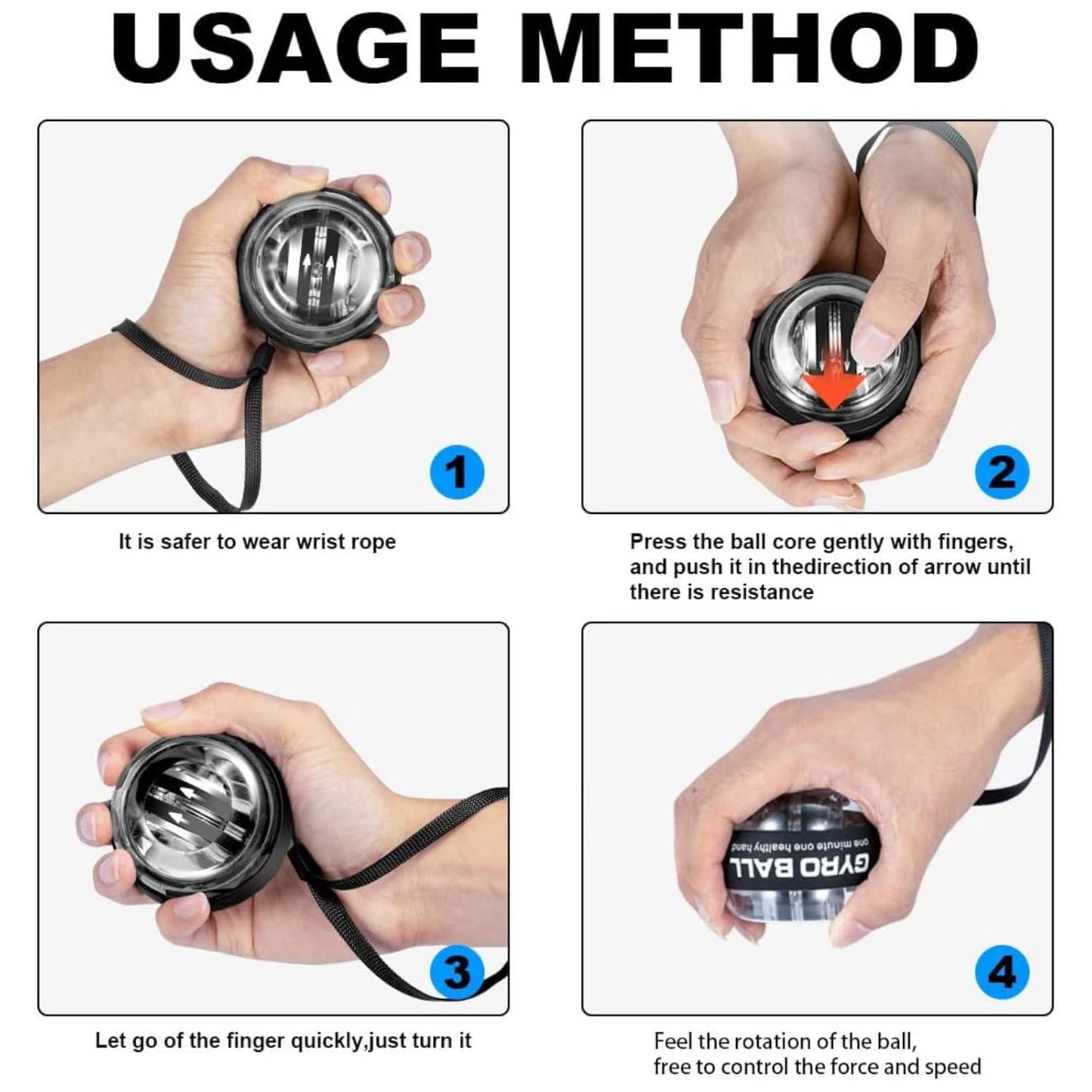 Gyro Ball Wrist Strengthener – Auto Start Forearm Exerciser with Ergonomic Grip – Hand, Finger, Arm Workout for Fitness, Sports, Musicians & Rehab (Bag, Platinum Core, Lights, Black)