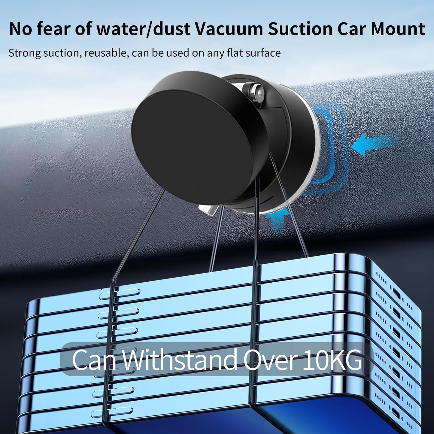 Vacuum Suction Magnetic Smartphones Holder for Car, Foldable Mobile Holder with Secure Grip Compatible with Mag Safe Car Mount, Windshield, Dashboard, Office Desk, Mirror (Blk)