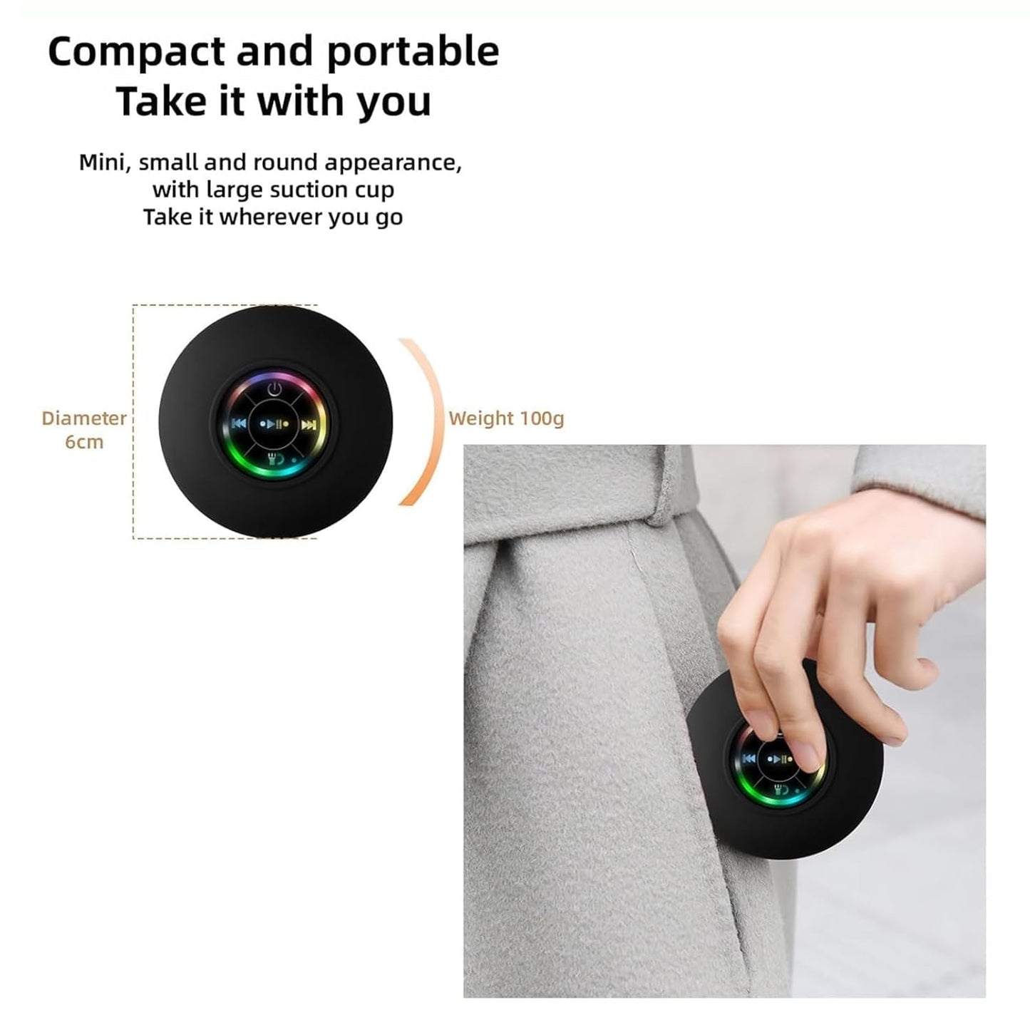 Waterproof Shower Suction Speaker | Bathroom Speaker | Mini Suction Bluetooth Speaker | Mini Bluetooth Shower Speaker with Led Light | Portable Ipx4 Waterproof Speaker |  Bluetooth Speaker | Rechargeable Built-in Mic Speaker | RGB Pocket Speaker