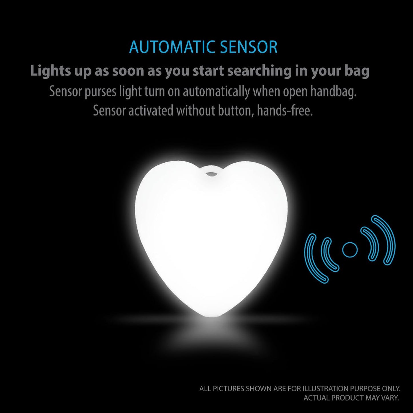 Deke Home Women'S Purse Heart Led Light,Handbag Illuminator,Automatic Motion Sensor. Jewel Case,white