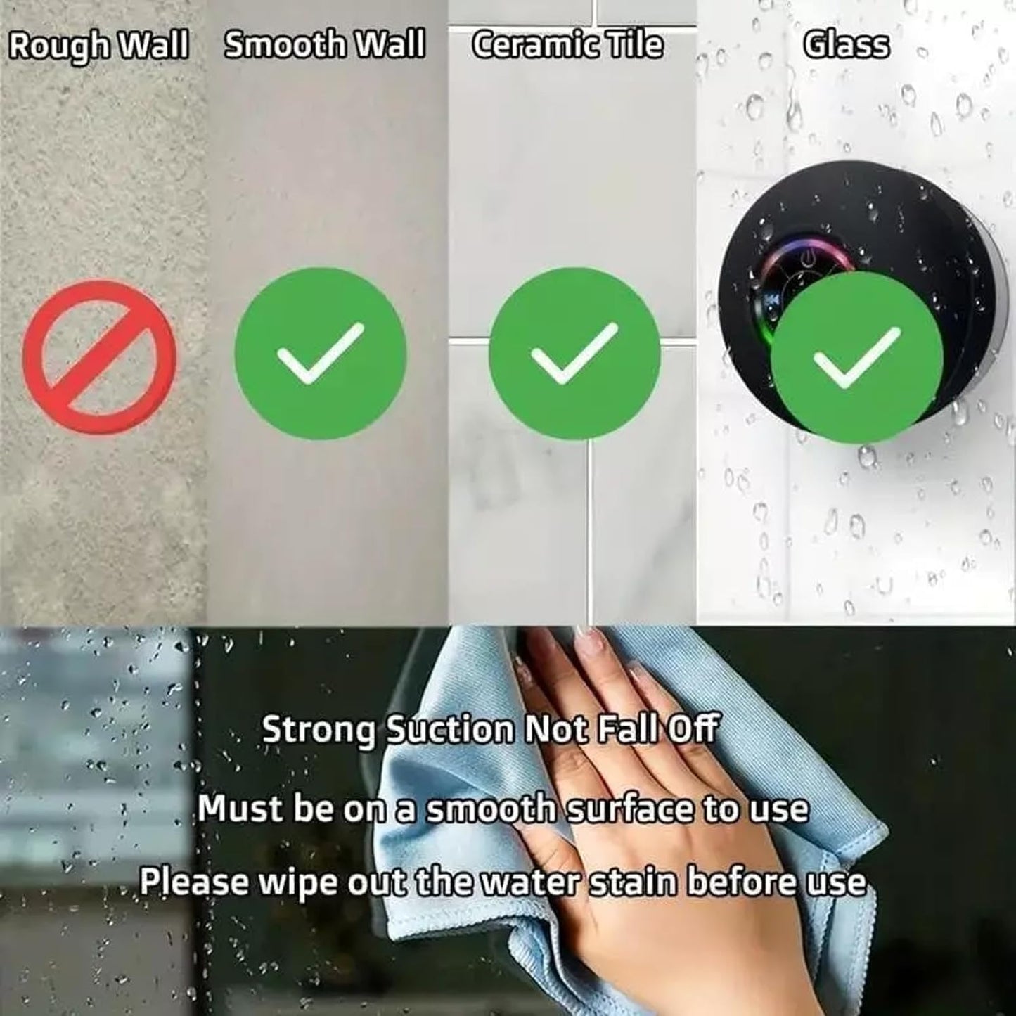 Waterproof Shower Suction Speaker | Bathroom Speaker | Mini Suction Bluetooth Speaker | Mini Bluetooth Shower Speaker with Led Light | Portable Ipx4 Waterproof Speaker |  Bluetooth Speaker | Rechargeable Built-in Mic Speaker | RGB Pocket Speaker