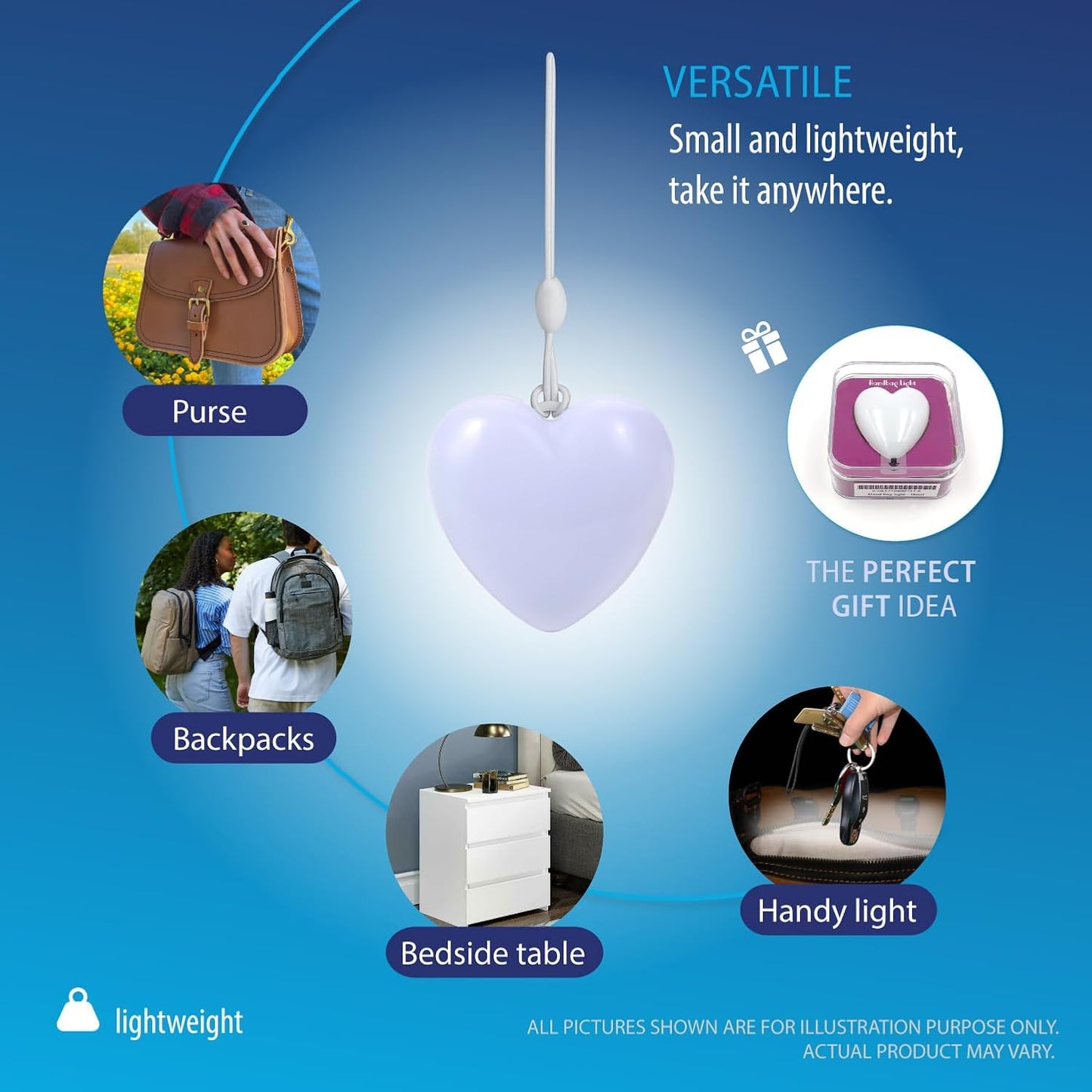 Deke Home Women'S Purse Heart Led Light,Handbag Illuminator,Automatic Motion Sensor. Jewel Case,white