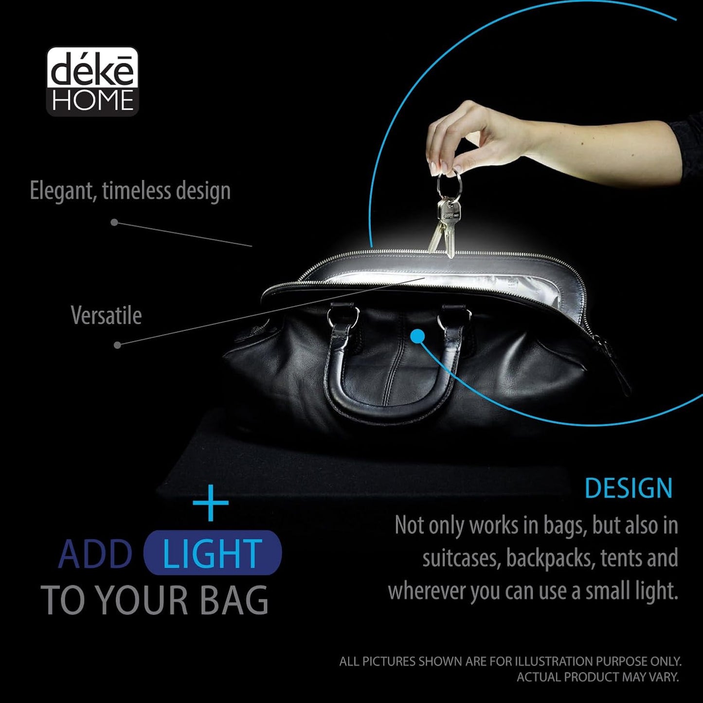 Deke Home Women'S Purse Heart Led Light,Handbag Illuminator,Automatic Motion Sensor. Jewel Case,white