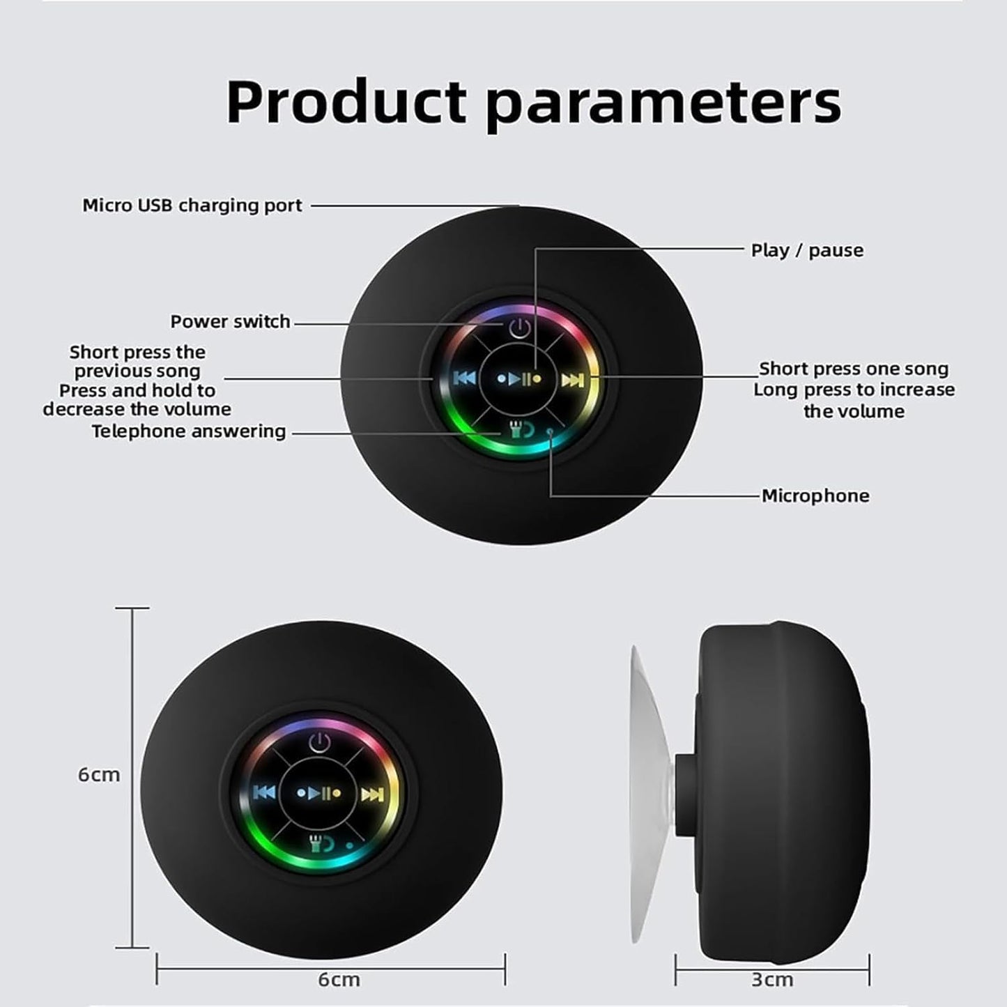 Waterproof Shower Suction Speaker | Bathroom Speaker | Mini Suction Bluetooth Speaker | Mini Bluetooth Shower Speaker with Led Light | Portable Ipx4 Waterproof Speaker |  Bluetooth Speaker | Rechargeable Built-in Mic Speaker | RGB Pocket Speaker
