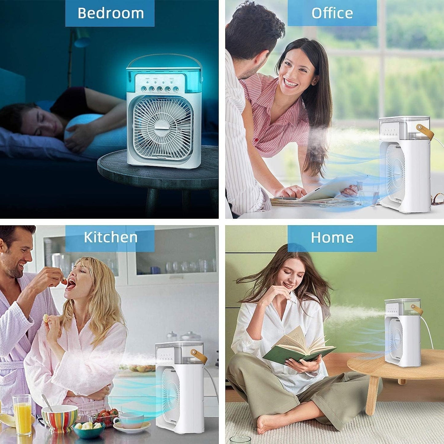 Air Conditioner Fan, 500 ml Water Tank USB Personal Cooler, Mini Humidifier Fan with 7 Colors LED Light, 3 Timer, 3 Wind Speeds, 3 Spray Modes for Office, Home