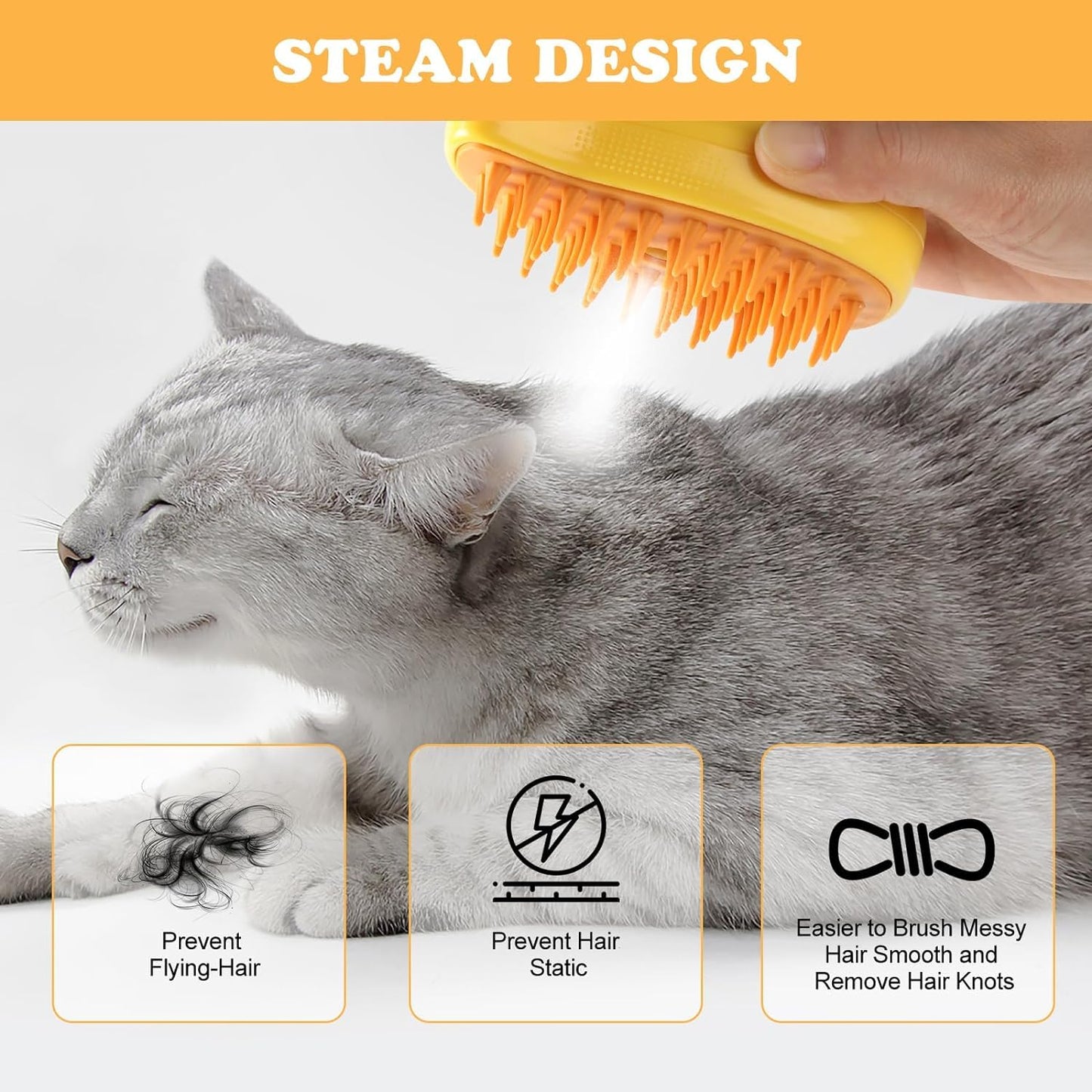 Cat Steam Brush, Cat Hair Brush with Steamer, New 3 In1 Steamy Pet Cat Brush Cleanser Vapor, Steaming Pet Hair Brush, Pet Cat Comb with Steam, Spray Comb for Cats, Steam Pet Brush for Dogs Cats