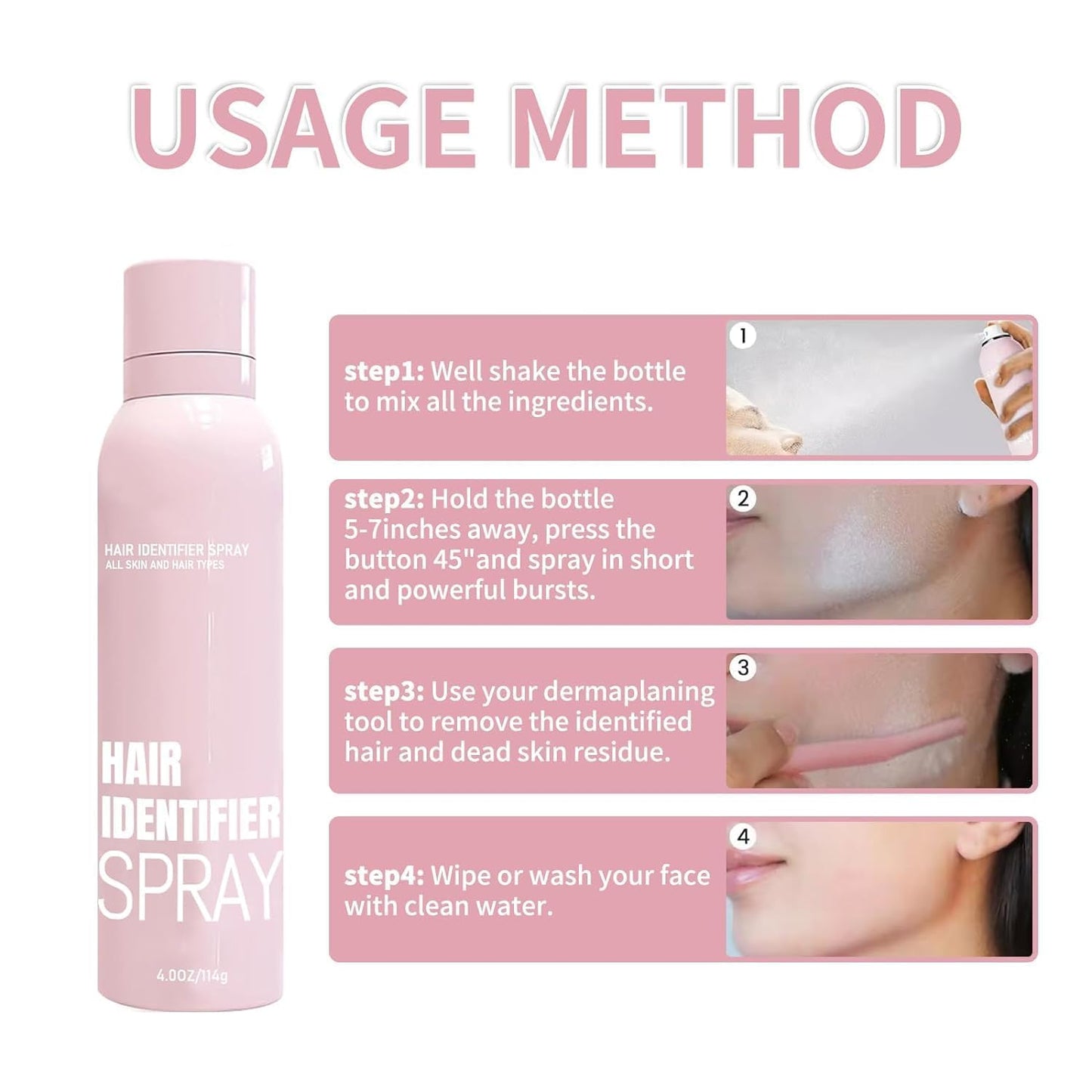 Hair Identifier Spray For Shaving With 4 Pcs Razor, Moisturizing and Skin Care Dermaplaner Spray, Skin Body Face Hair Identifier Spray, Face Hair Removal For Women | 120ml