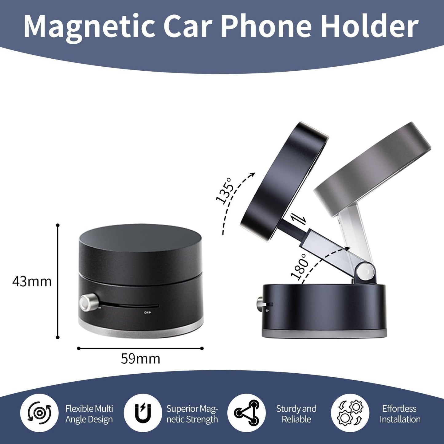 Vacuum Suction Magnetic Smartphones Holder for Car, Foldable Mobile Holder with Secure Grip Compatible with Mag Safe Car Mount, Windshield, Dashboard, Office Desk, Mirror (Blk)