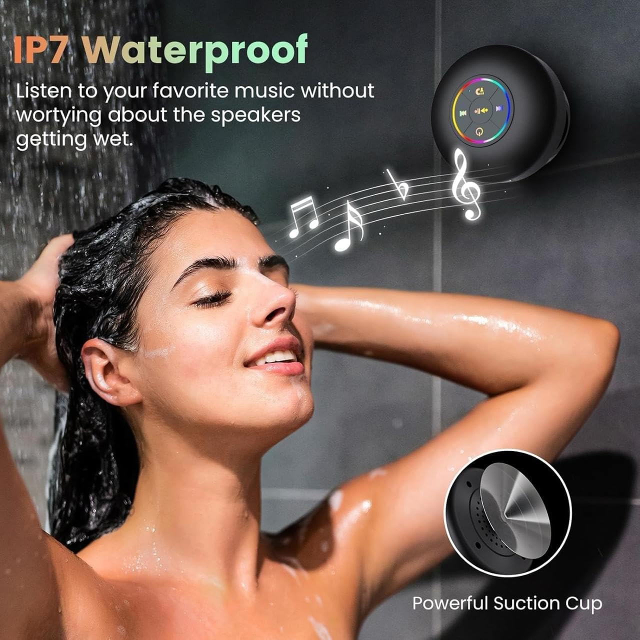 Waterproof Shower Suction Speaker | Mini Bluetooth Shower with Led Light | Portable Ipx4 Waterproof Shower Wireless Speaker with Suction Cup | RGB Pocket Speaker