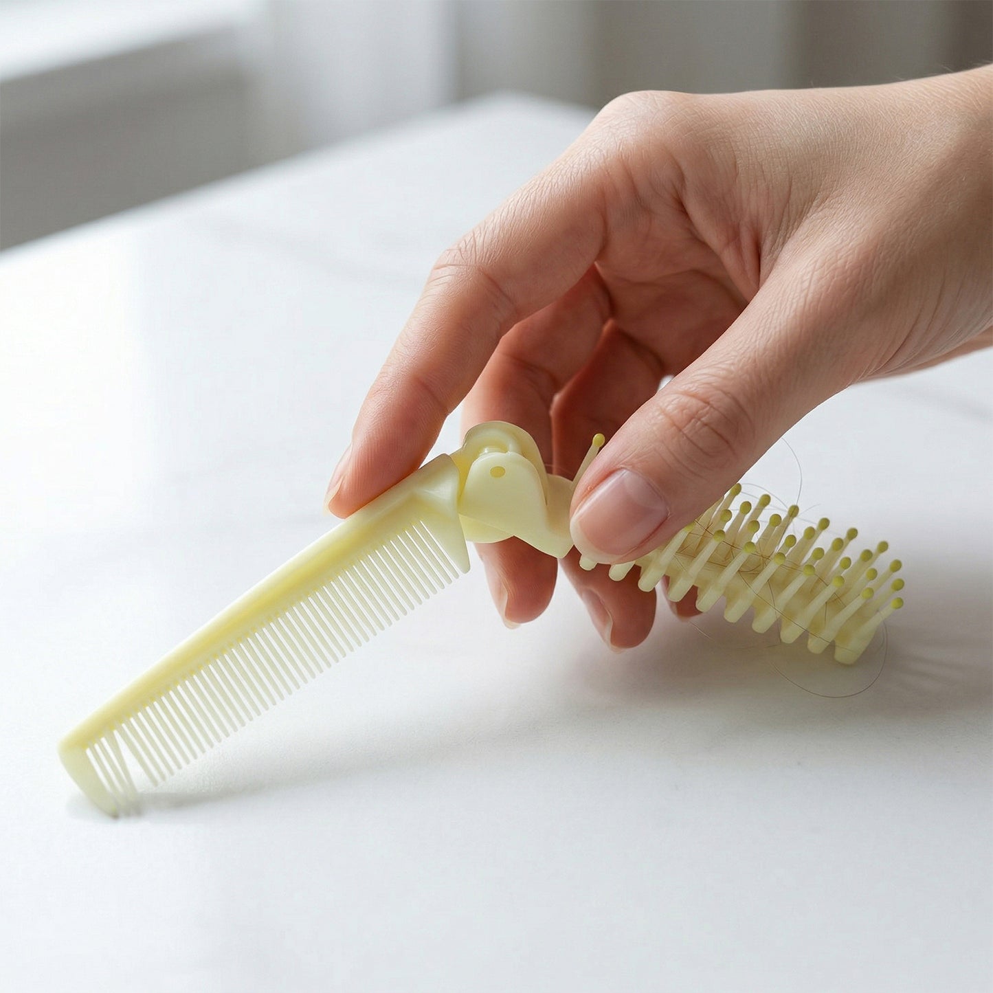 2 In 1 Foldable Hair Comb With Brush (1 Pc)