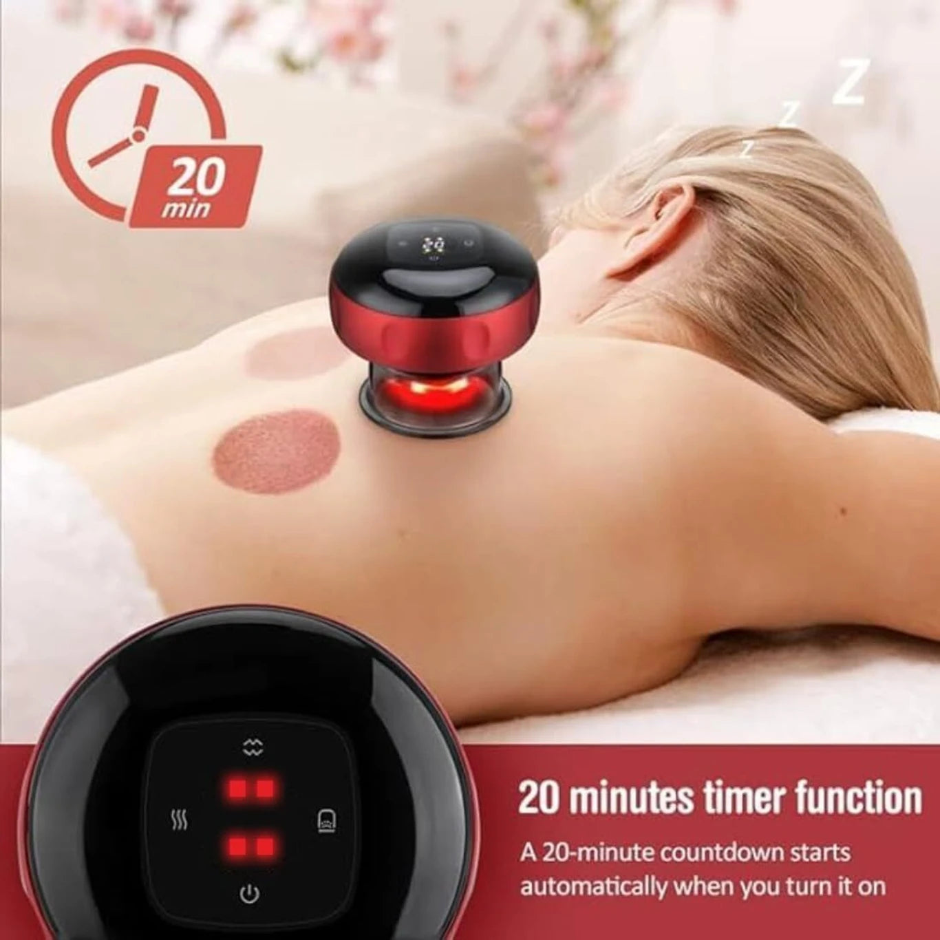 Electric Vacuum Cupping Massager - Smart Cupping Therapy with 6 Modes & Red Light for Body Guasha Scraping, Fat Burning, and Slimming - Men and Women's Electric Massager (Red)